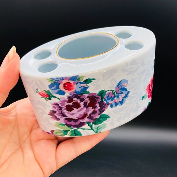 80s Otagiri VICTORIAN ROSE Porcelain Toothbrush Toothpaste Holder, Kimeko Ikeda - Picture 2 of 10